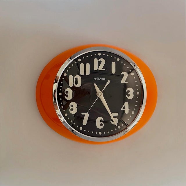 Space Age Orange Wall Clock by Milvox, 1970s For Sale - Image 4 of 13