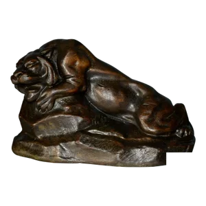 Vintage Signed Bronzed Lion Figure