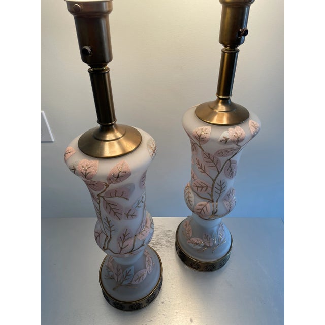 Metal 1950’s 60’s Hollywood Recency Painted Frosted Urn Lamps - a Pair For Sale - Image 7 of 8