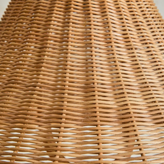 Tan 1970s French Wood + Rattan Pendant For Sale - Image 8 of 11