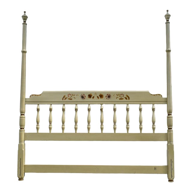 Heywood Wakefield Full Size Spindle Poster Headboard Cottage Paint Vintage 60s For Sale