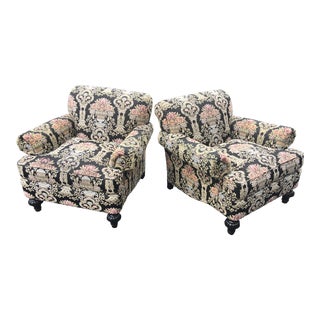Handsome Lee Jofa English Country Inspired Floral Club Chairs/Pair For Sale