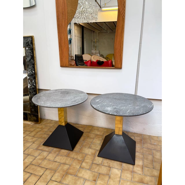 Gray 1980s Italian Gray Granite and Brass Side Tables - a Pair For Sale - Image 8 of 11