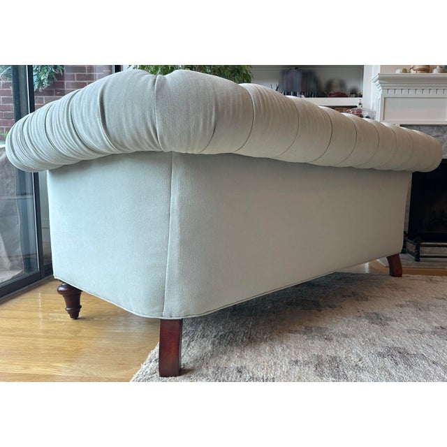 2000 - 2009 Anthropologie Chesterfield Sofa by Vanguard Furniture – Blue-Green “Mist” Tufted Sofa For Sale - Image 5 of 10