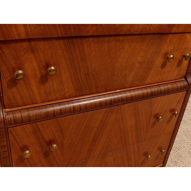 Art Deco Early 20th Century Art Deco Waterfall Highboy Dresser For Sale - Image 3 of 12