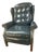 Vintage Leather Wingback Button Tufted Recliner With Mahogany Frame and Brass Nailhead Trim - Dark Blue - Excellent Condition For Sale