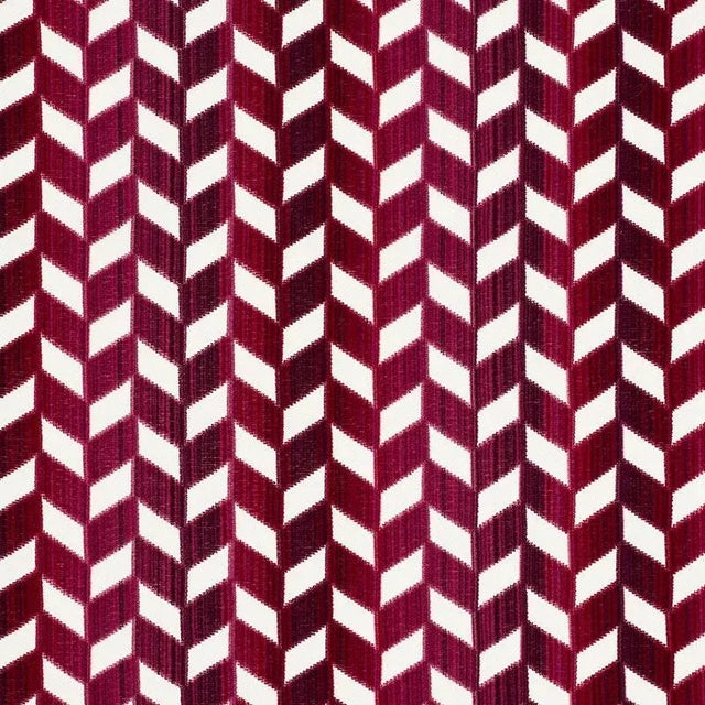 Schumacher Chevron Strie Velvet Fabric in Garnet For Sale