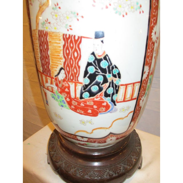 Mid 19th Century Japanese Satsuma Vase-Lamp on Wooden Base, Unmarked For Sale - Image 5 of 8