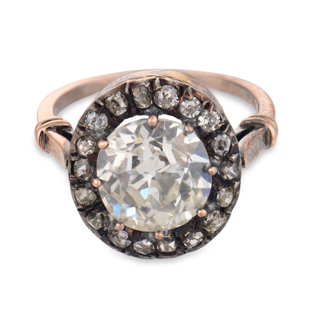 Victorian Early 20th Century Victorian Gia 3.65 Carat Old Mine Cut Diamond 14k Yellow Gold Cluster Ring, Size 7 For Sale - Image 3 of 6