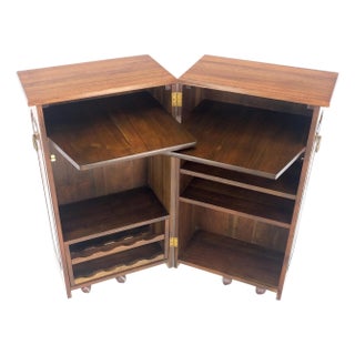 Solid Cherry & Brass Wooton Style Folding Box Shape Bar Liquor Cabinet Wheels For Sale
