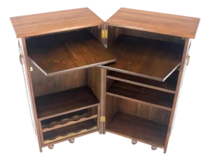 Solid Cherry & Brass Wooton Style Folding Box Shape Bar Liquor Cabinet Wheels