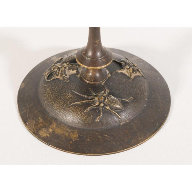Art Nouveau Bronze Candlesticks with Insects in the style of Tiffany & Co., Set of 2 For Sale - Image 5 of 6