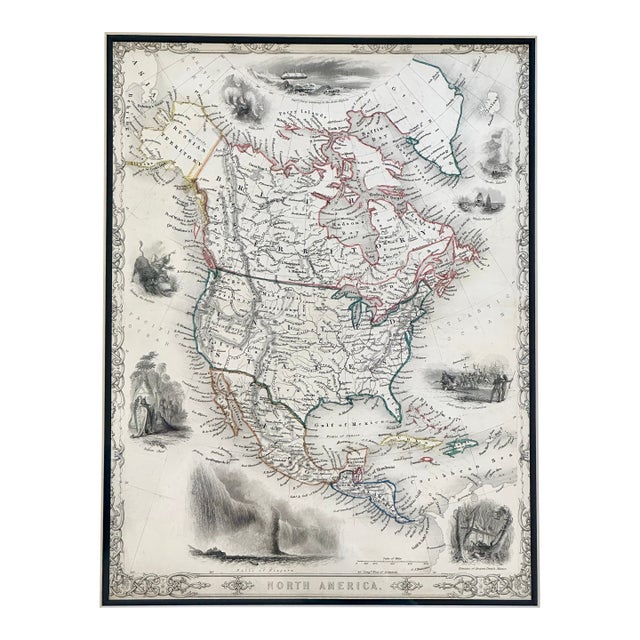 North America Map - Tallis 1851, Framed For Sale