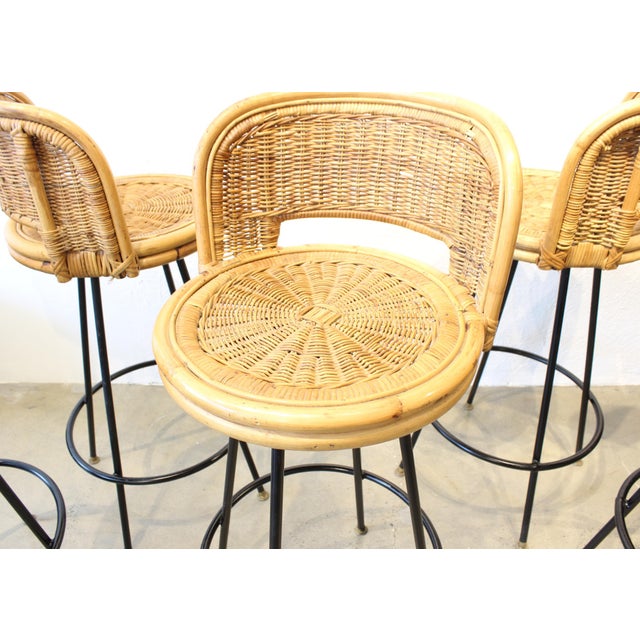 Rattan & Wrought Iron Bar Stools Set of 5 Chairish