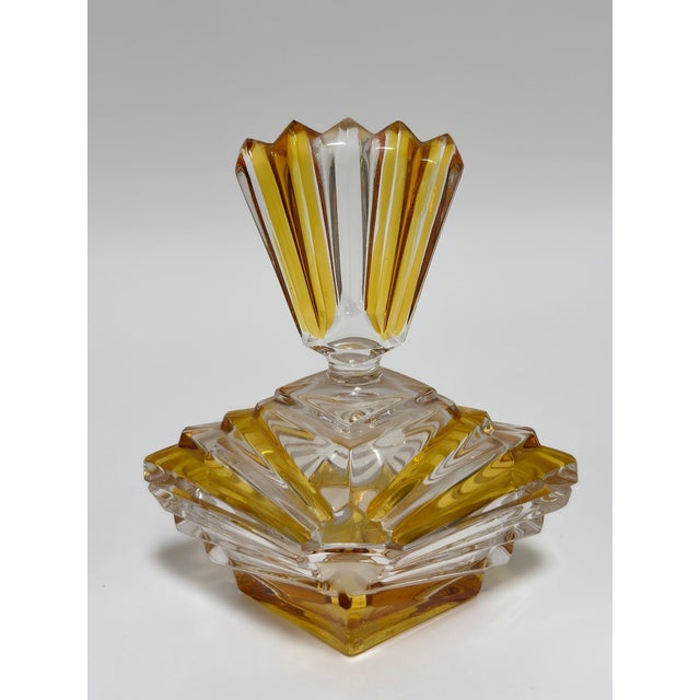 Art Deco Bohemian Bleikristall Crystal Vanity Set, Amber Cut Glass, Circa 1930s For Sale - Image 4 of 11