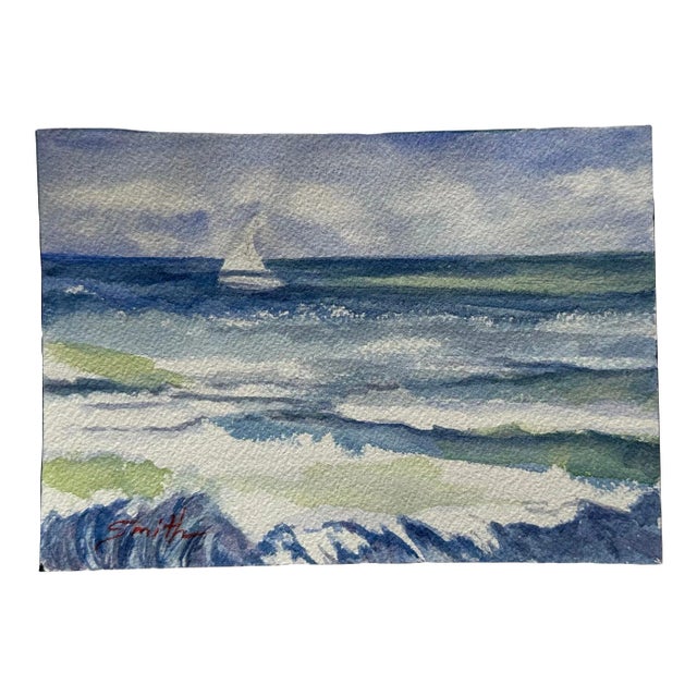 Signed Original Van Gogh Inspired Watercolor Seascape For Sale