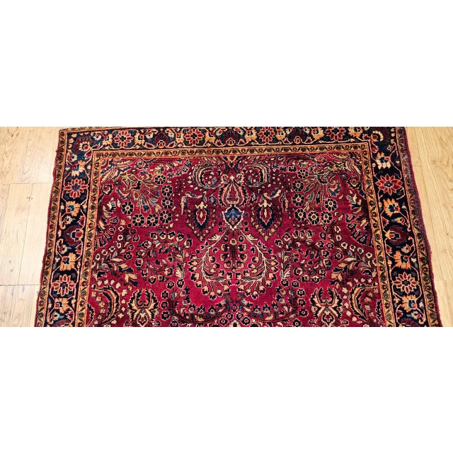 Antique Persian Sarouk Area Rug, Hand-Knotted Wool, Allover Floral Pattern, 4x6, Red & Navy For Sale - Image 11 of 17