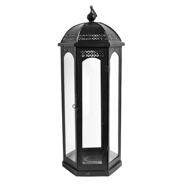 Vintage Ball Top Black Iron Floor Candle Stand / Lantern Large For Sale - Image 4 of 6