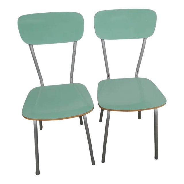 Set of Green Formica Chairs, 1960s For Sale