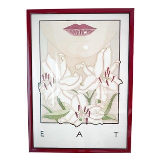 Vintage David Lance Goines "Eat – Chez Panisse Ninth Birthday" Framed Lithograph | Portal Publications | California Graphic Art For Sale