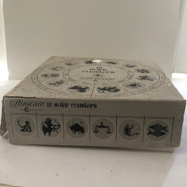 1970's Tiffin Ware by Continental Glassware Coasters Zodiac Astrology Set of 12 in Original Box For Sale - Image 4 of 4