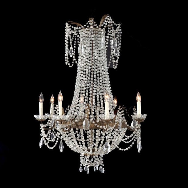 1930s Large Antique French Empire Inspired Crystal & Bronze 8-Light Chandelier C1930 For Sale - Image 5 of 12
