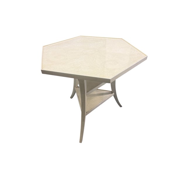Late 20th Century Dennis and Leen "Lambert" Faux Ivory Painted Side Table W" Drink Tray For Sale - Image 5 of 12