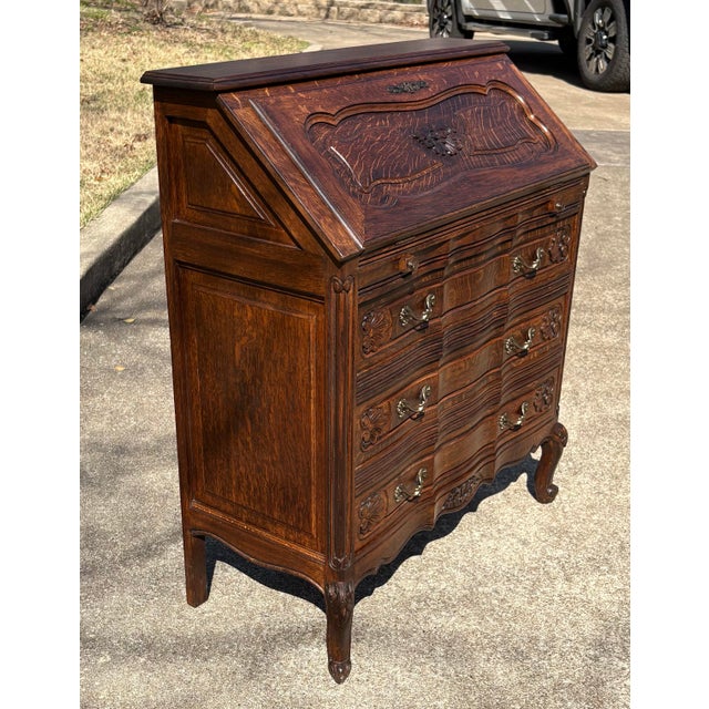 Vintage French Secretary With Carved Pillow Front For Sale In Dallas - Image 6 of 12