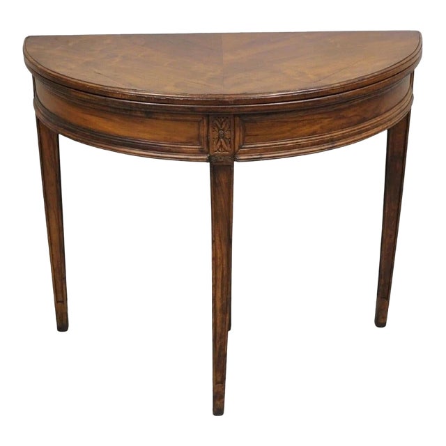 Antique Mahogany Demilune Flip Top Console Game Table With Hidden Drawer For Sale