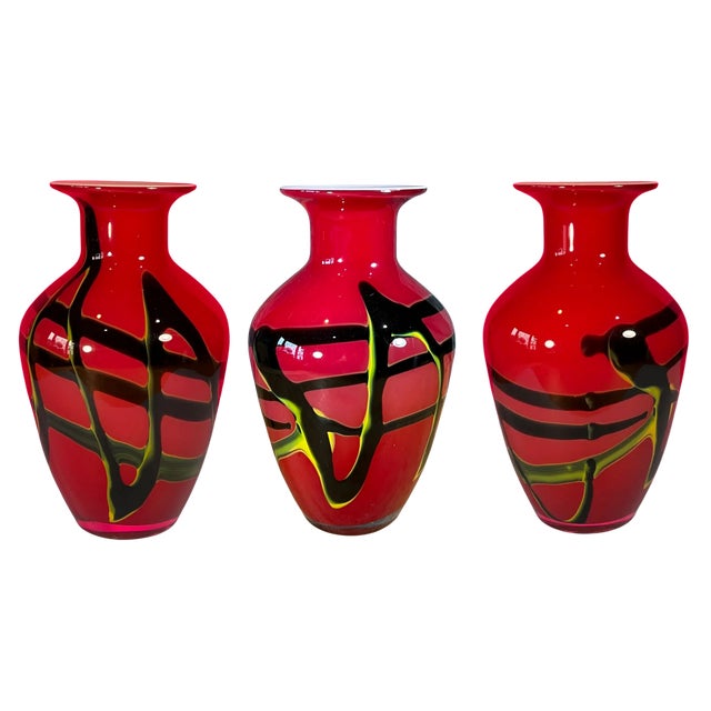 Art Glass Red Abstract Vases- A Pair For Sale - Image 12 of 12
