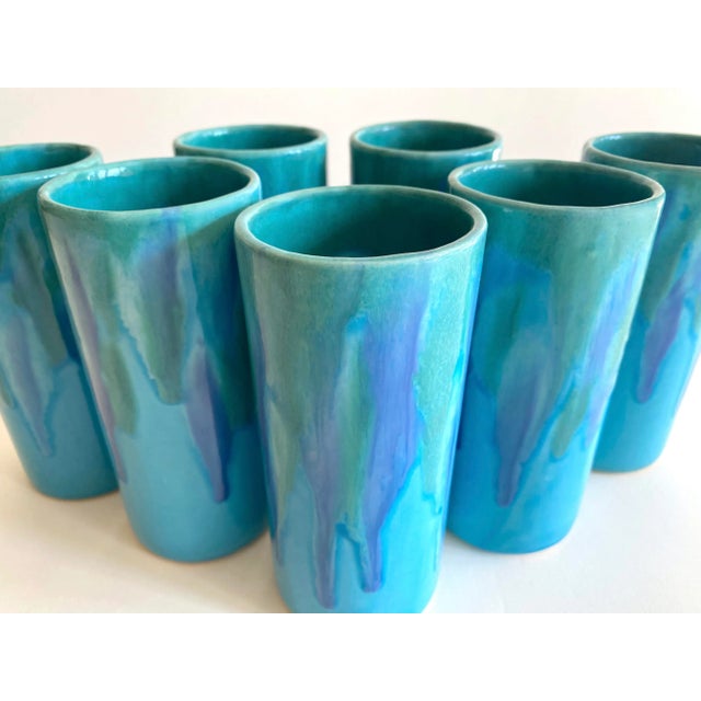 Ceramic Vintage Mid Century Modern Dryden Studio Art Pottery Drip Glaze Ceramic Tumbler Cups - Set of 7 For Sale - Image 7 of 13