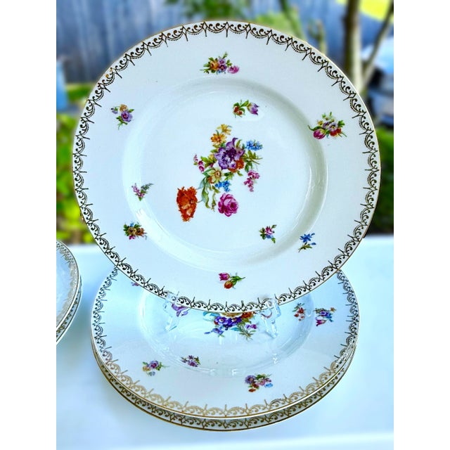 Mid 20th Century Dresden Hand Painted Dinner Plates - Set of 10 For Sale In New York - Image 6 of 12