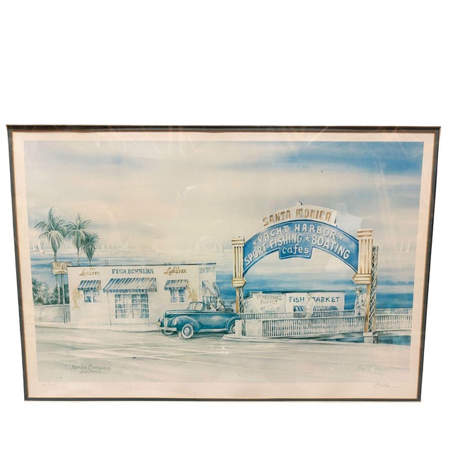 1980s 1983 "Harbor Entrance Santa Monica" Print by Tom Brittain Signed 32/950, Framed For Sale - Image 5 of 10