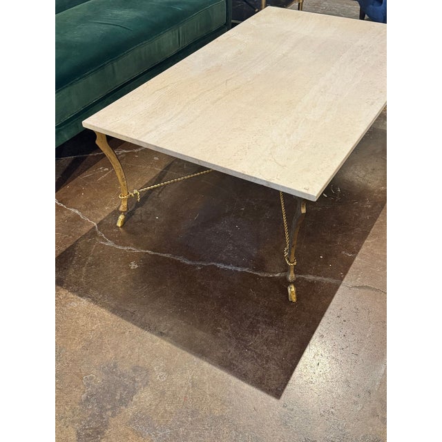 White Vintage Italian Gilded Iron and Travertine Coffee Table For Sale - Image 8 of 9