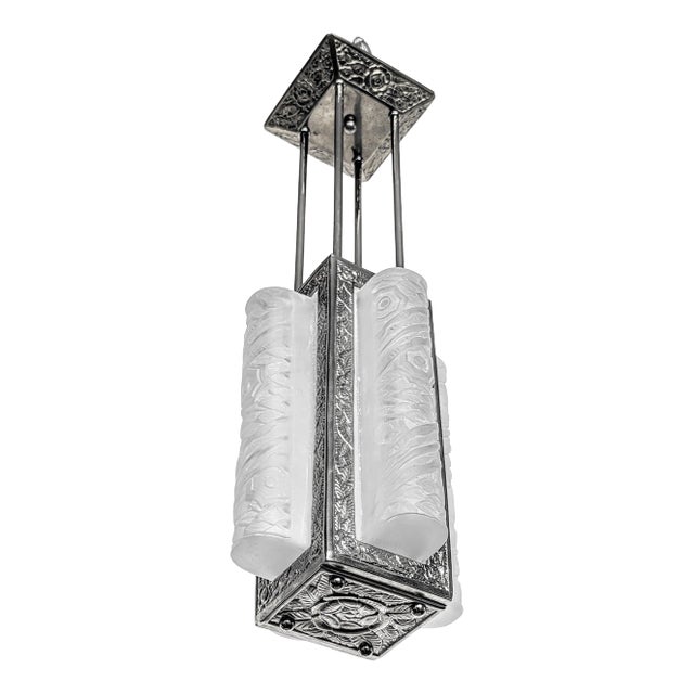 French Art Deco Chandelier, Lantern by Schneider For Sale
