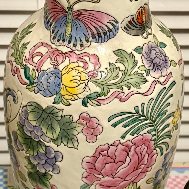 1970s Vintage Mid Century Chinese Hand Painted Vase For Sale - Image 5 of 5