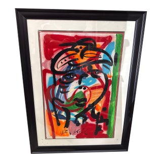 1970s Peter Keil Abstract Graffiti Large Portrait Painting For Sale