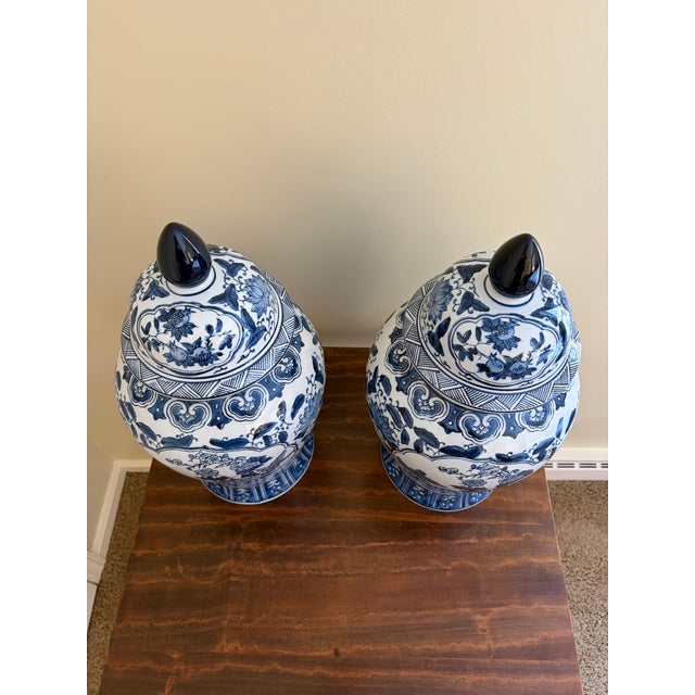Early 21st Century Chinoiserie Large Blue and White Porcelain Ginger Jars, Pair For Sale - Image 5 of 6