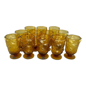 Set of 12 Vintage Mid Century Morgantown Amber Crinkled Glasses