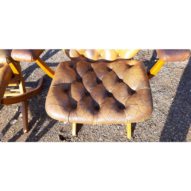 Chesterfield Leather Armchairs and Pouf, 1930, Set of 3 For Sale - Image 3 of 11