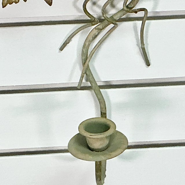 Celadon 1950s Vintage Italian Rustic European Tole Leaf Candle Sconces - A Pair. For Sale - Image 8 of 13