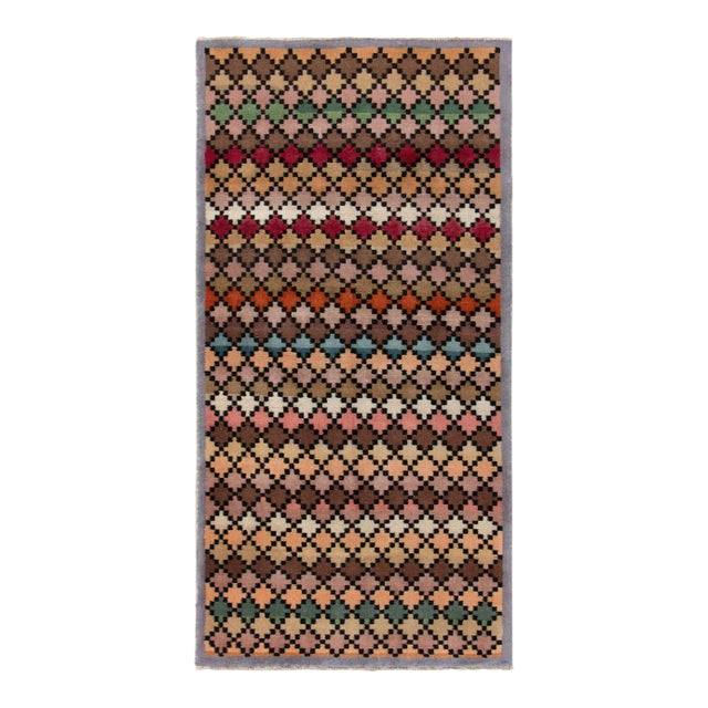 1960s Vintage Deco Rug in Multicolor Geometric Pattern For Sale