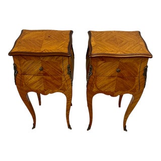 Mid-Century French Louis XV Style Bombe Nightstand Tables - a Pair For Sale