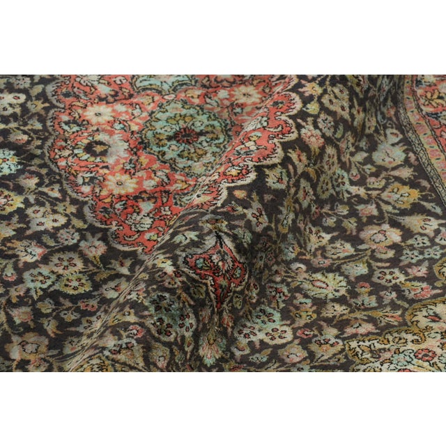 Textile Antique Persian Qum Rug in Brown With Florals and Medallions For Sale - Image 7 of 8
