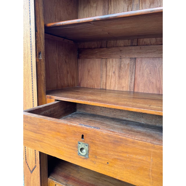 Antique Tramp Art Style Solid Wood Armoire With Mirror | Hand-Carved Wardrobe Cabinet For Sale - Image 11 of 11