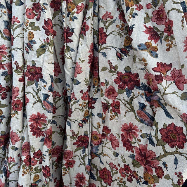 American Vintage Lined Linen-Cotton Blend Floral Ans Bird Chintz-Style Floor Length Drapes- Pair For Sale - Image 3 of 5