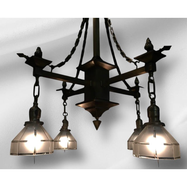 Mission 1900s Mission Gas Electric Chandelier For Sale - Image 3 of 5