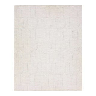 2010s Handmade Minimalist Moroccan Style Wool Rug in Ivory by Apadana For Sale