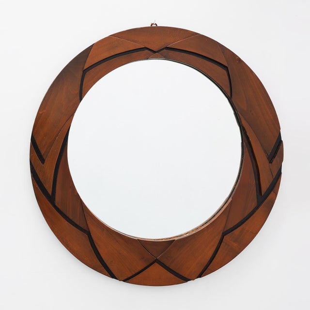Belgian Art Deco Round Mirror with Geometric Wooden Frame, 1920 For Sale - Image 11 of 11