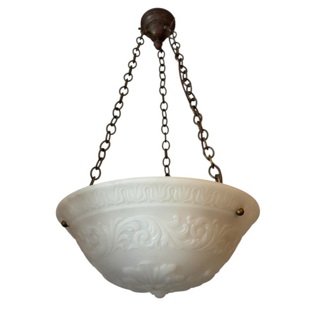 Antique Neoclassical Cast Bowl Light Fixture With Bronzed Hardware For Sale - Image 4 of 7